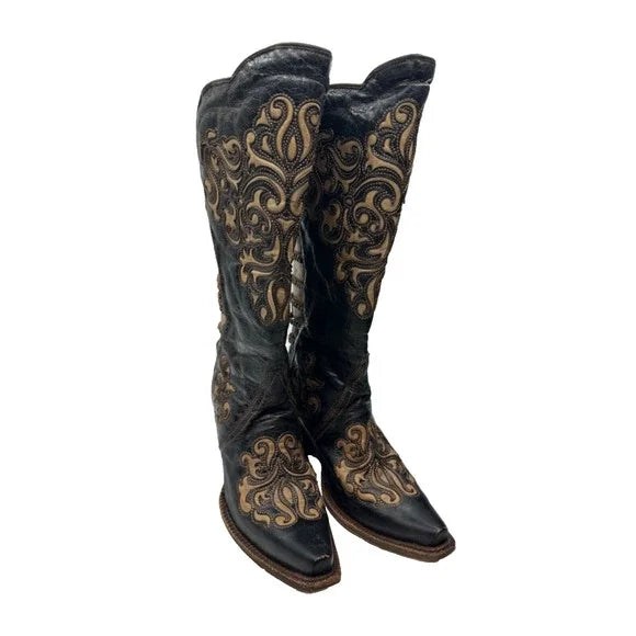 Corral Women s A3107 Black Bone Inlay Back Straps Cowboy Boot ON SALE