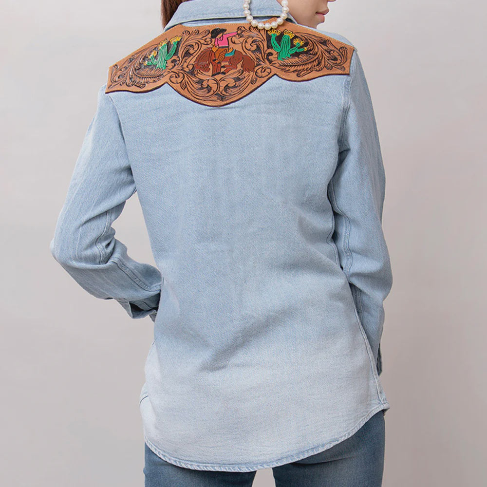 American Darling LC-ADSH016 Genuine Leather Women Denim Shirt SS25