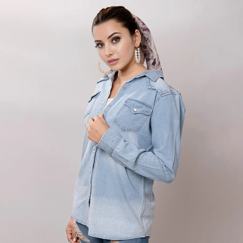 American Darling LC-ADSH016 Genuine Leather Women Denim Shirt SS25