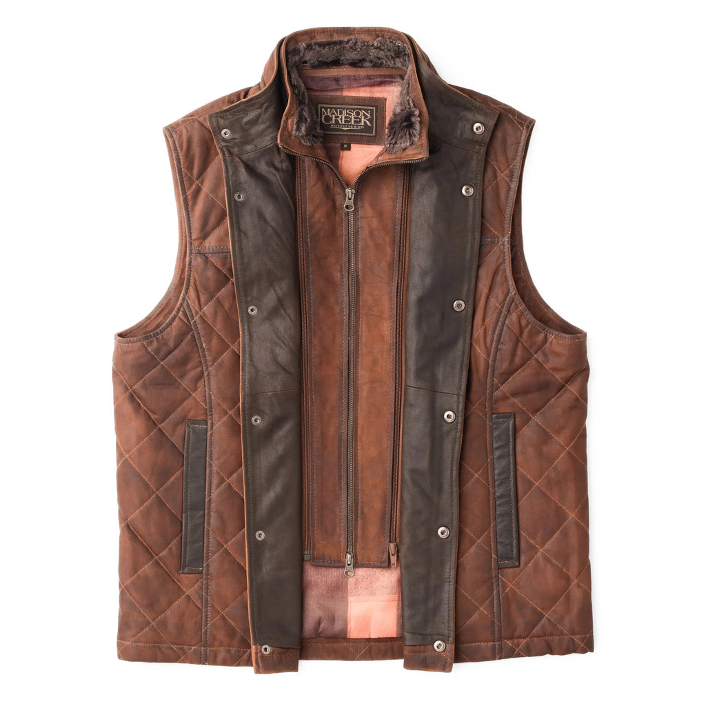 Beaver Creek quilted Lightweight Leather Vest by Madison Creek 46-Bourbon