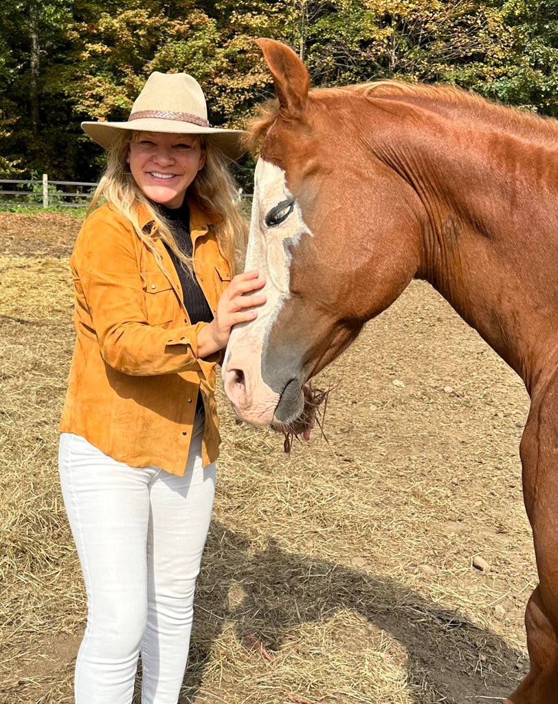 Bergen of Norway Women's Lamb Suede Leather Shirt Jacket in Cognac