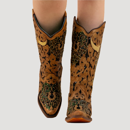 Women's Glitter Brown Bull Skull CORRAL Cowboy Boots A4406 ON SALE