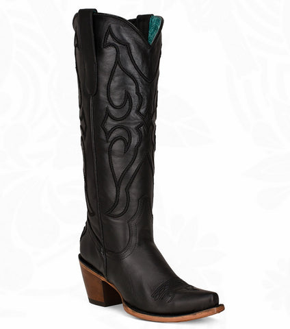 Corral F1352 Women's Black With Cognac Side Zip Tall Boots