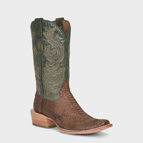 Lucchese Mens CL1027  Fischer Square Toe W8S Brown Hornback Caiman Leather