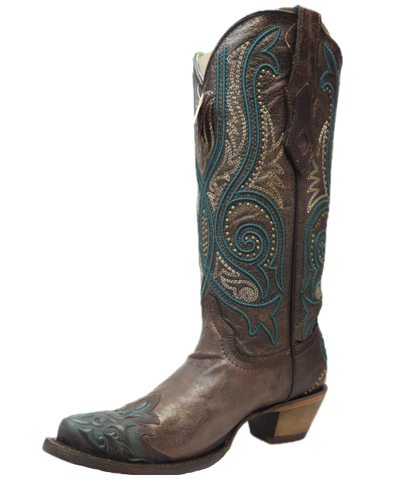 Corral F1352 Women's Black With Cognac Side Zip Tall Boots