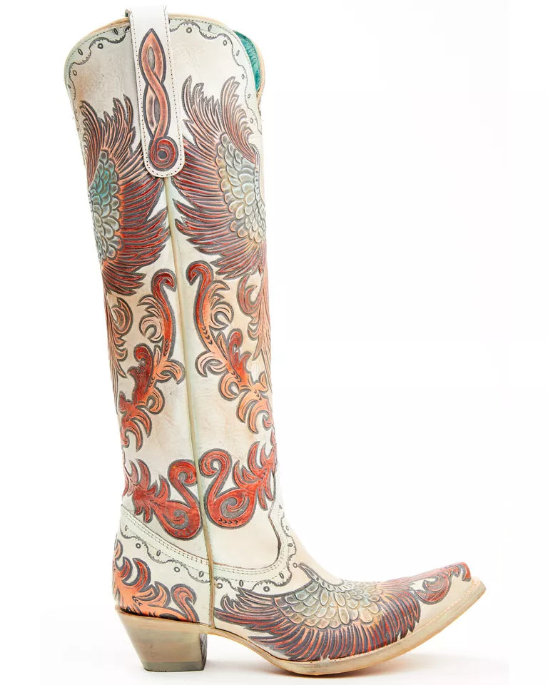 Corral A4516 Women's White Hand Tooled and Painted Fire Phoenix Cowboy Boots