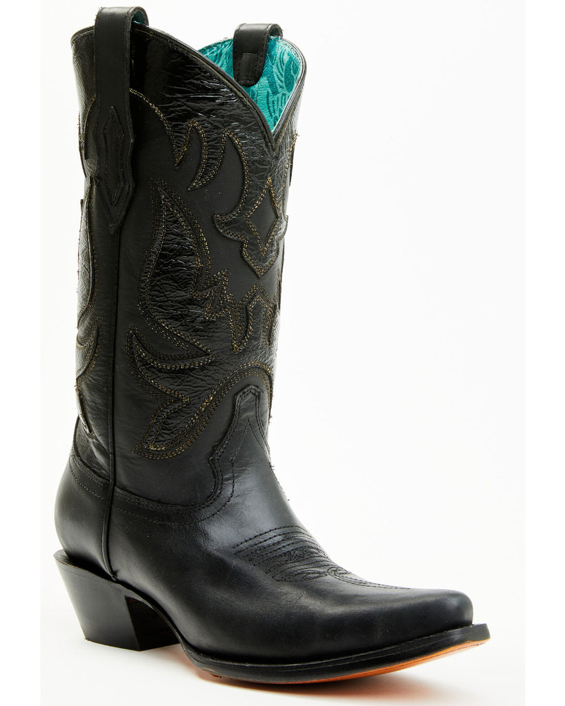 Women's Black Leather Tall Cowboy Boots Corral Boots F1382