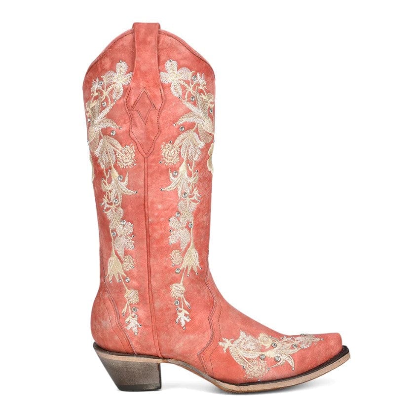 Corral Women's Coral Flower Embroidery Crystal Stud Cowgirl Boots A4238