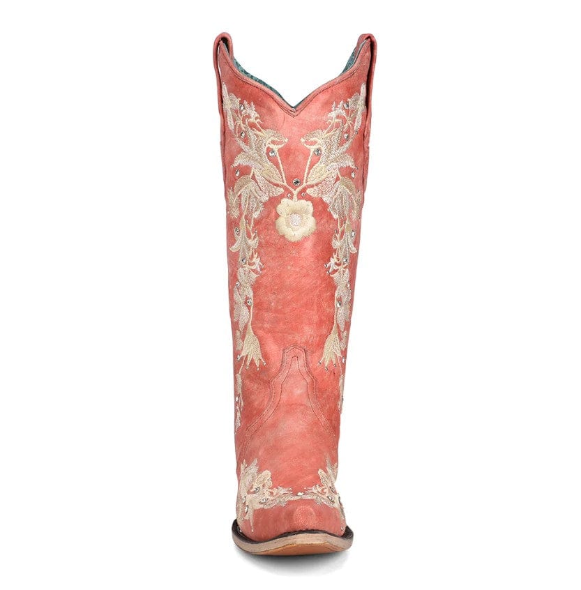 Corral Women's Coral Flower Embroidery Crystal Stud Cowgirl Boots A4238