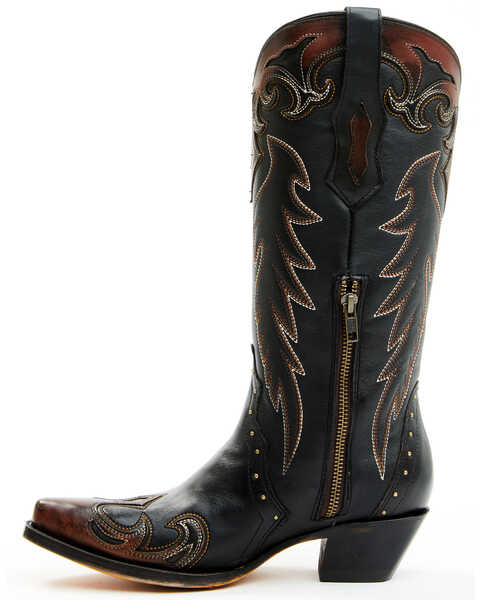 Corral Women's F1352 Black With Cognac Side Zip Tall Boots Black Womens Boots cowgirl 
