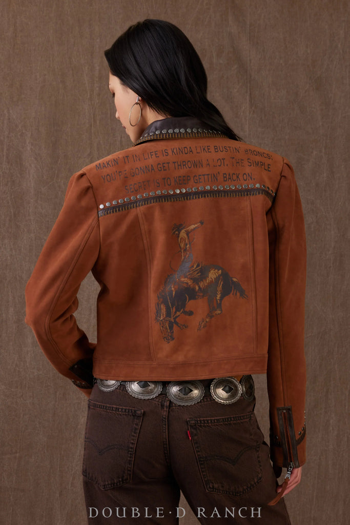 Double D Ranch Women's Brown Leather Jacket Keep Gettin' Back Up C3348