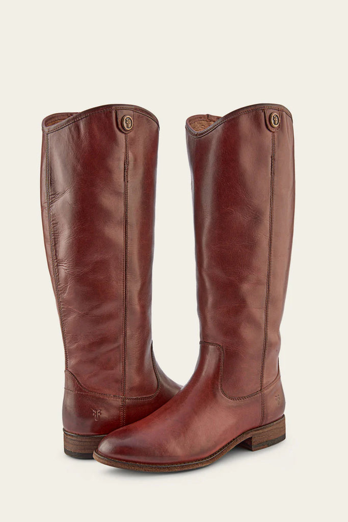 Frye Boots Melissa Button 2 Tall Leather Boots in Mahogany