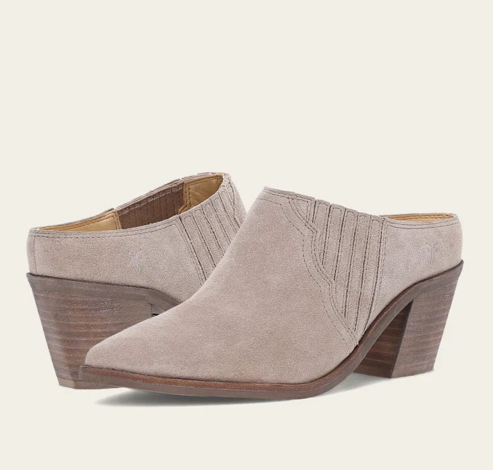 Frye Sara Western Mule Shoe in Taupe Suede Leather 41260