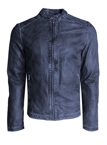 Belgian Francis Classic Leaf Design Leather Jacket in BLACK