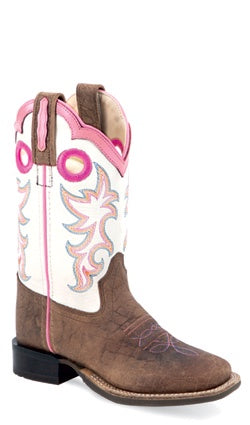 Corral Teen Cowboy Boots in Pink with  Shiny Inlay  T0103