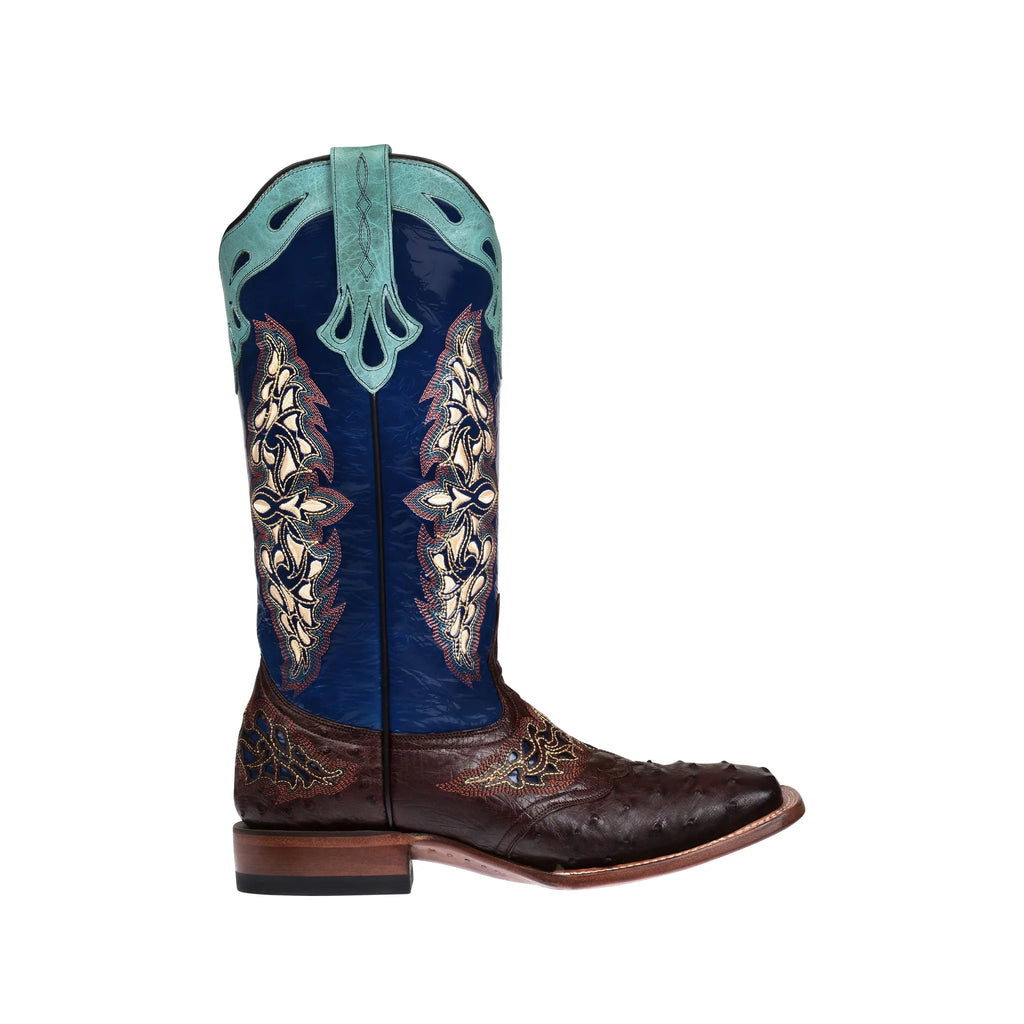 Women's Square Toe Lucchese Amberlyn Ostrich Boot M5802 - Sienna/Navy