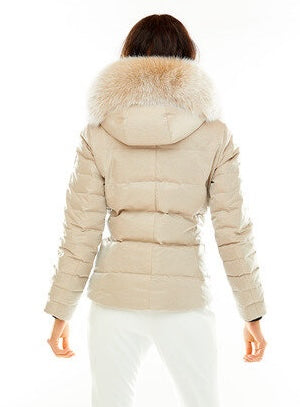 M. Miller Women's Down Winter Ski Jacket with Fur Hood Edlin SK2881 in Beige Made in USA