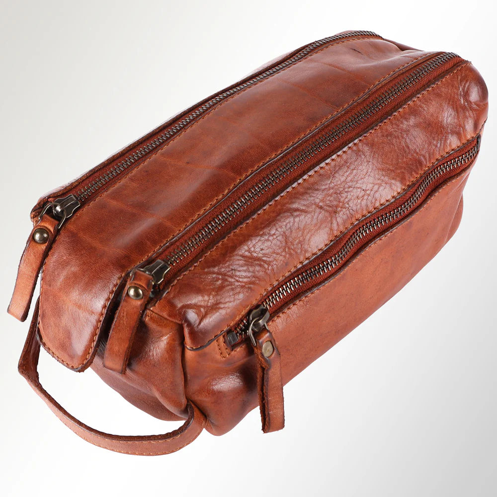 Spaghetti Western SWC411TAN Toiletry Bag Genuine Leather Travel Bag