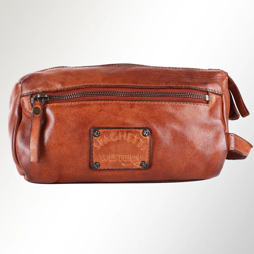 Spaghetti Western SWC411TAN Toiletry Bag Genuine Leather Travel Bag