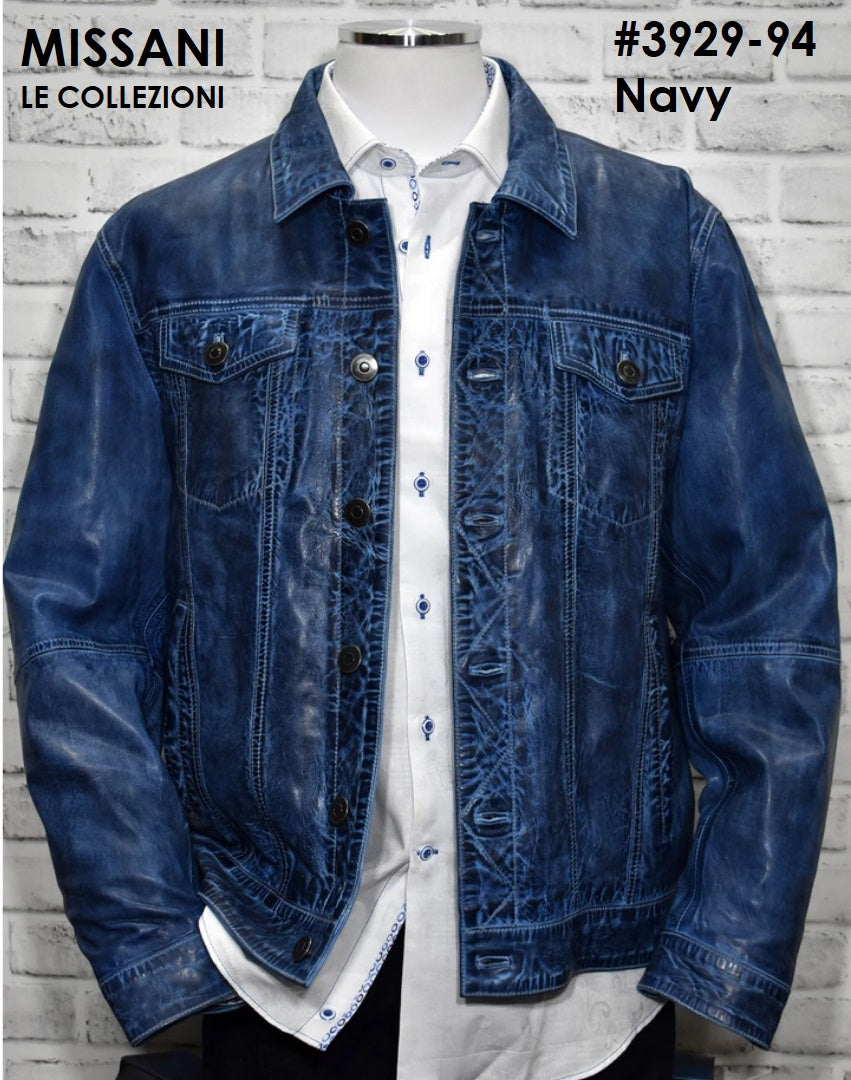 Monomoi Mens Leather Denim Style Jacket Blue: James