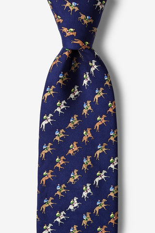 Alynn Men's Silk Tie Horse Blankets Navy Blue Silk AL300908 SS23