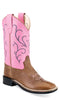 Jama Old West Boot- Girls Tan Fry Foot/ Pink Shaft